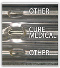 Visual comparison of Cure Medical polshed eyelets compared to other manufacturers