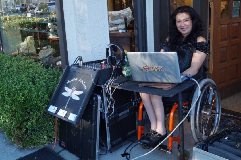 Sophie Cheng with her mobile karaoke system