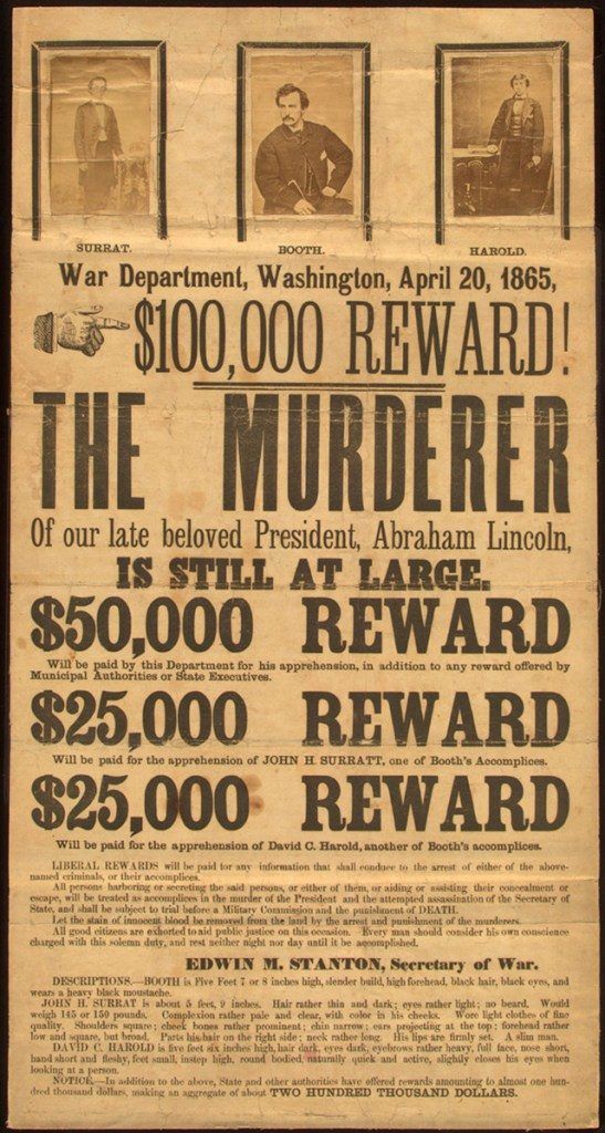 Reward poster for murderer of President Lincoln