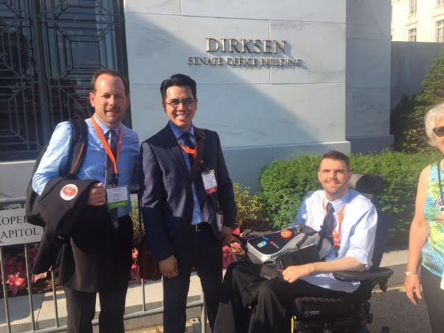 United Spinal board member Rafferty Laredo teams up with Chris Sellwood from Cure Medical to lobby the Senate during Roll on Capitol Hill.