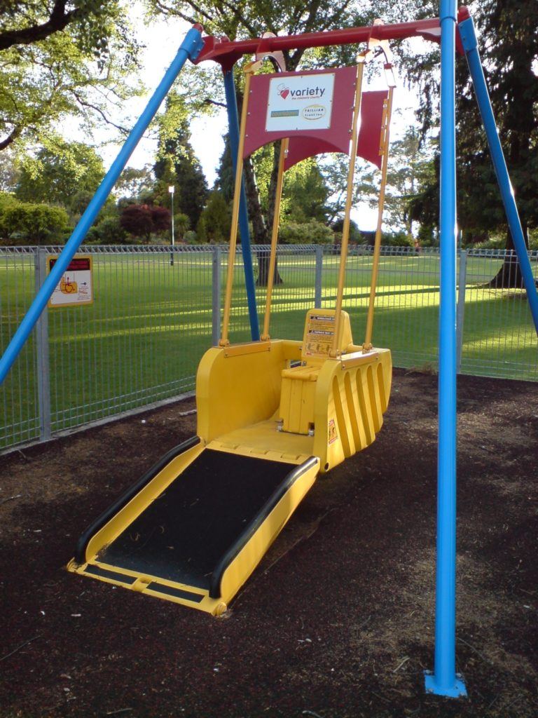 Accessible swing on a playground.