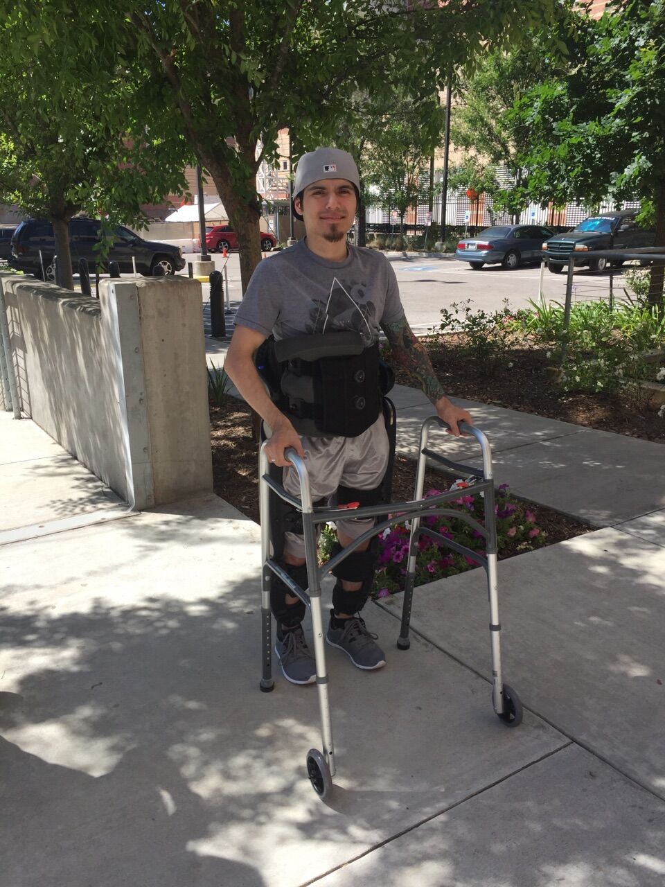 Greg Cortez of Corpus Christi, Texas using a walker