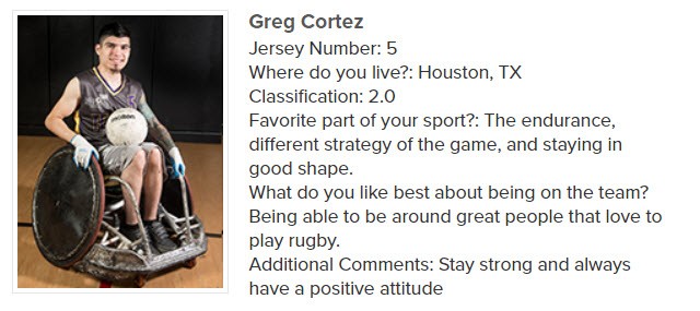 Greg Cortez's player card for the TIRR Texans