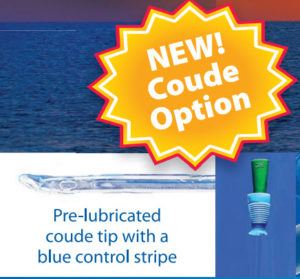 The Cure Ultra® Coude for men features a proprietary CoverAll™ application process for even distribution of lubricant over the catheter as it is removed from the package