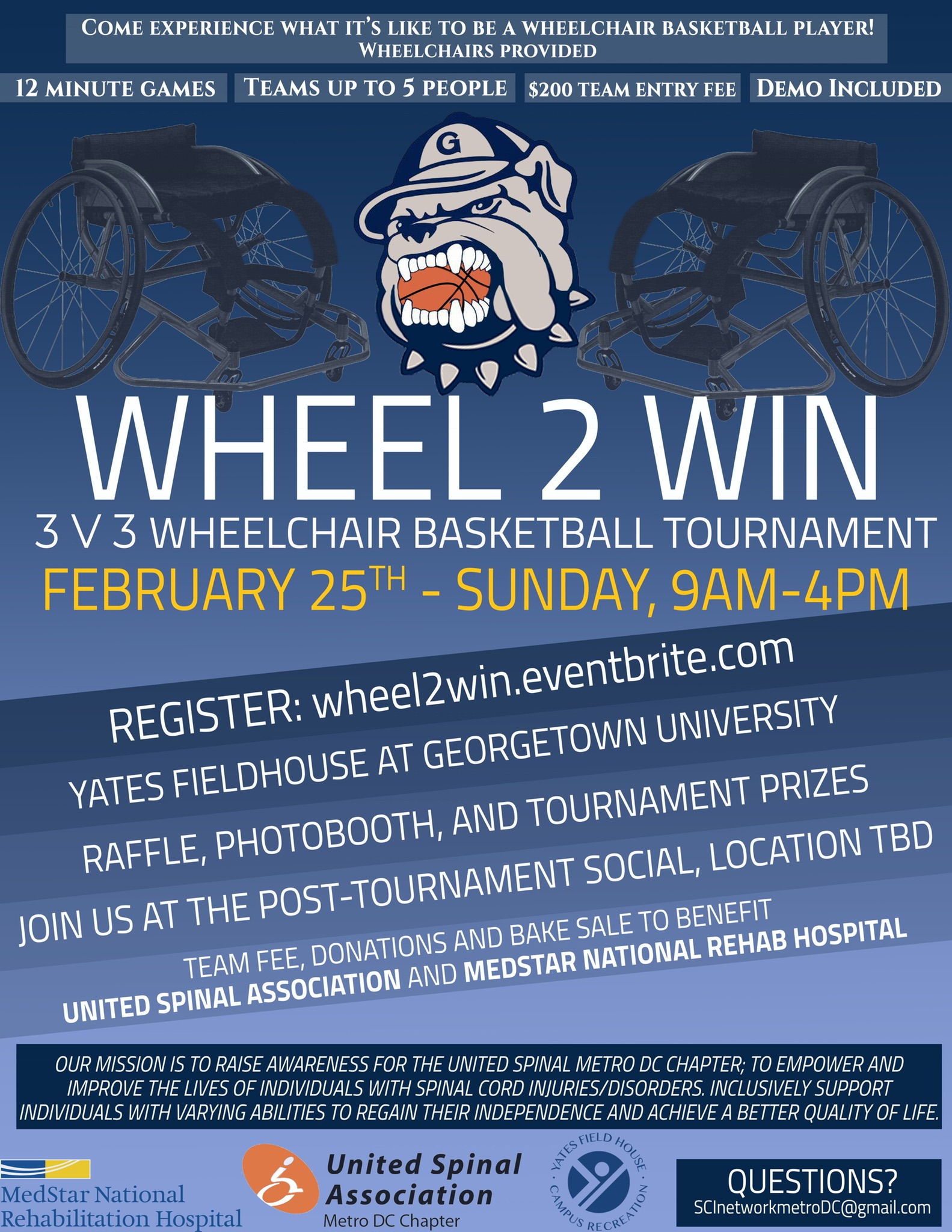 Wheel 2 Win Wheelchair Basketball Tournament flyer