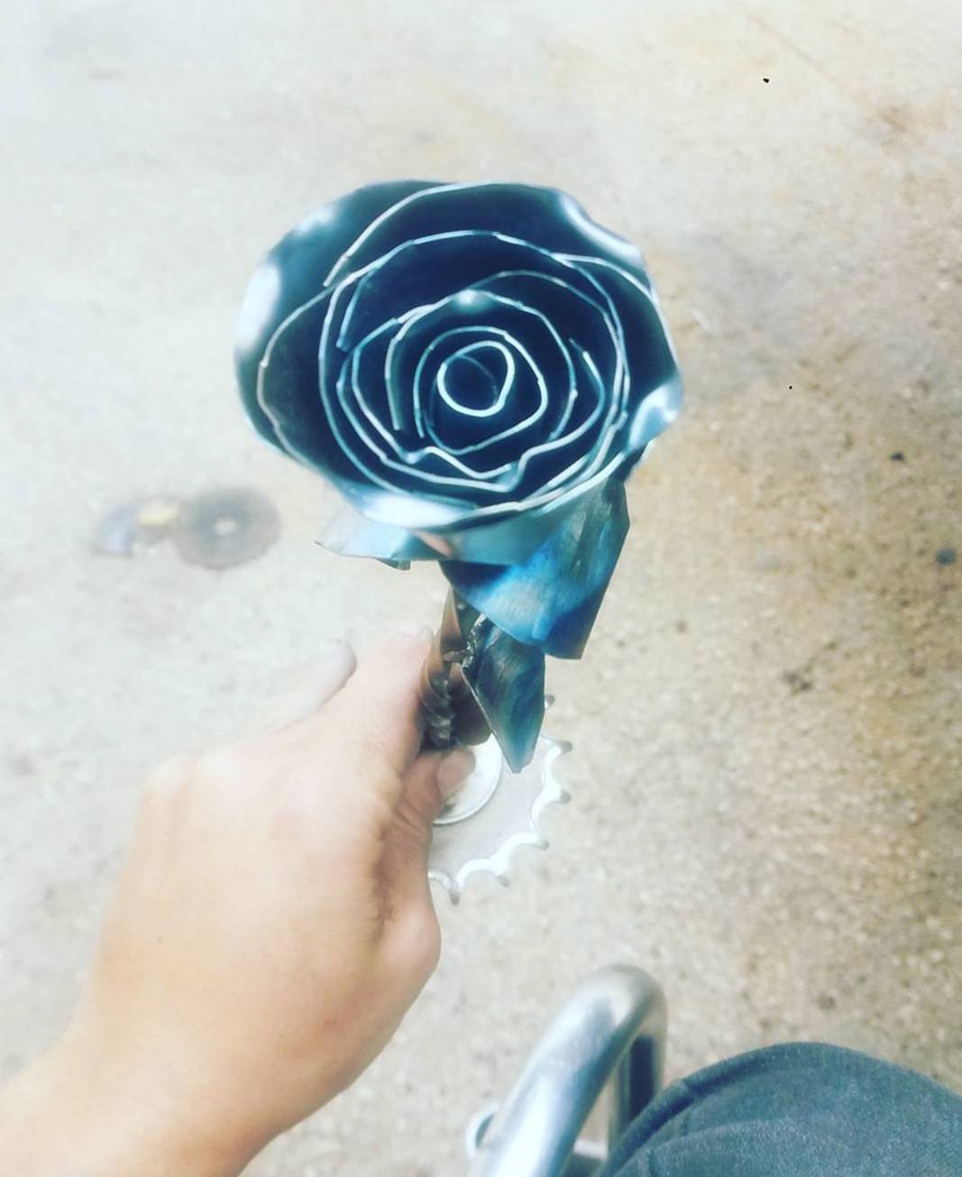 A beautiful metal rose made by Jerry Diaz