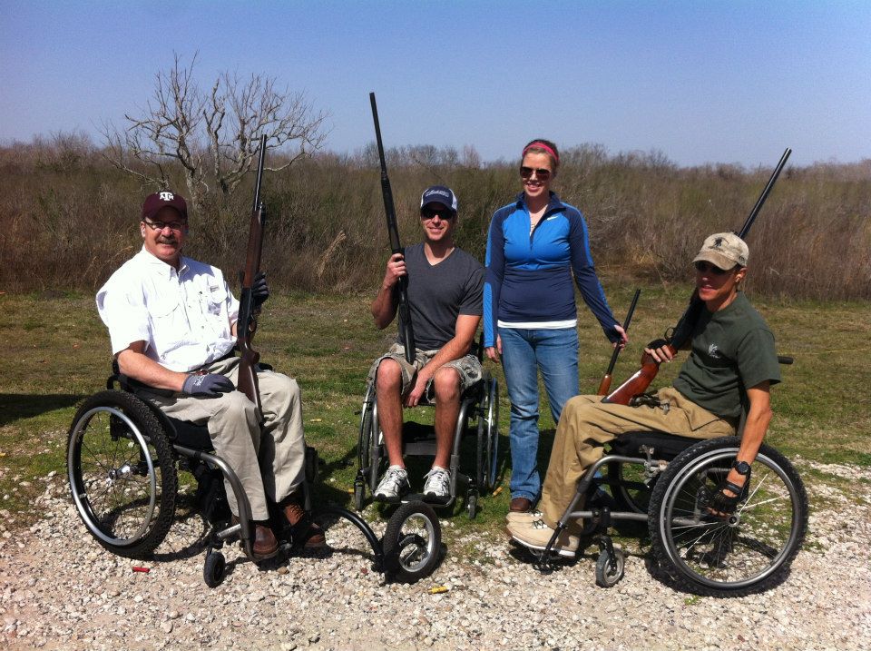 Nearly every weekend, you'll find Chad outside with friends who roll, teaching the basics of adaptive hunting and fishing.