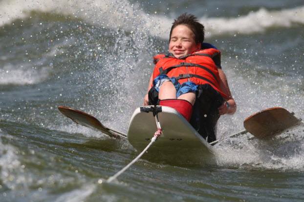 Joshua Beerbower is doing adaptive water skiing at his summer camp.