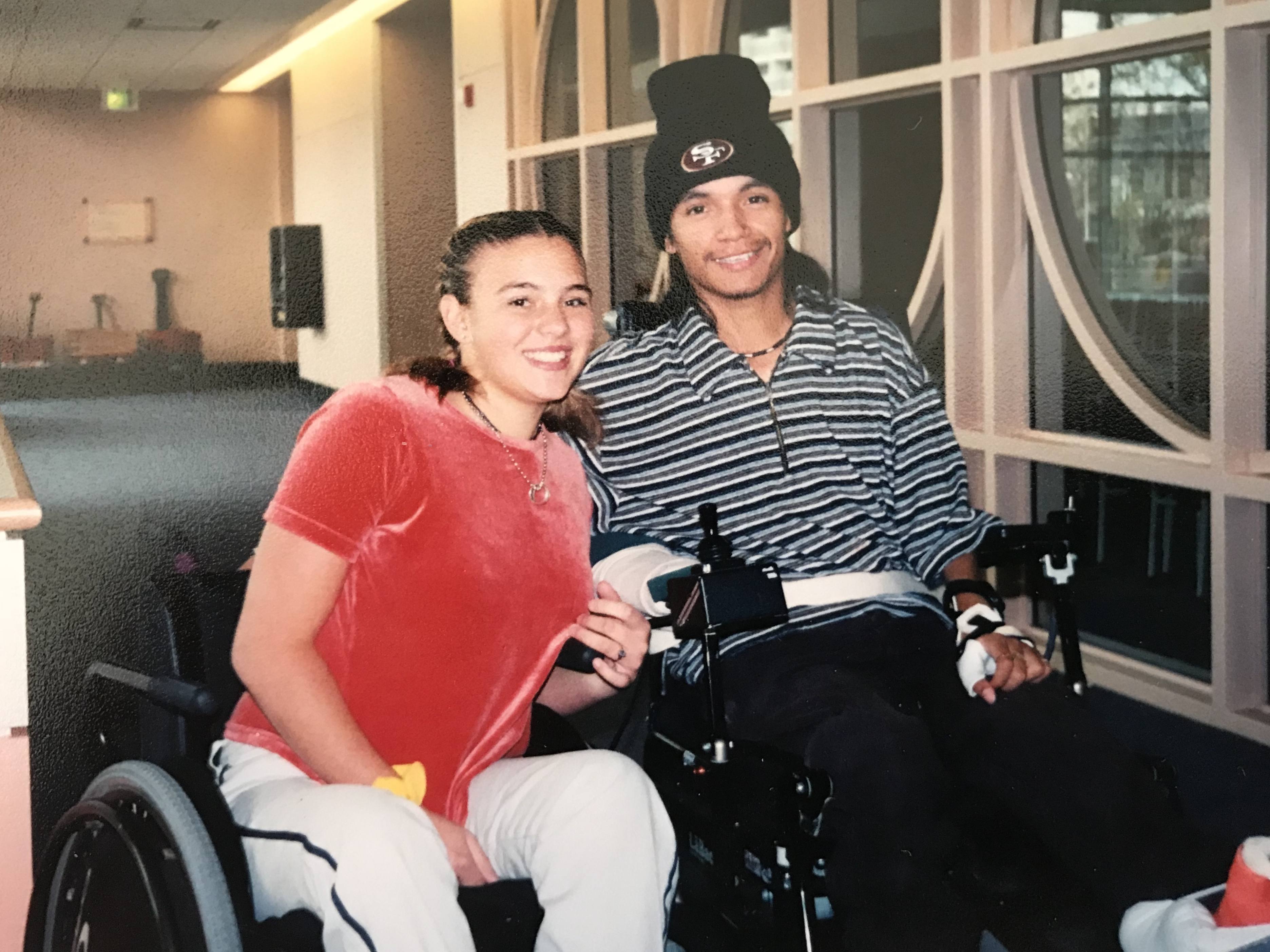 Kristina Rhoades, at 14, with her friend Abraham, from Mexico, at Shriners Hospital of Northern California.